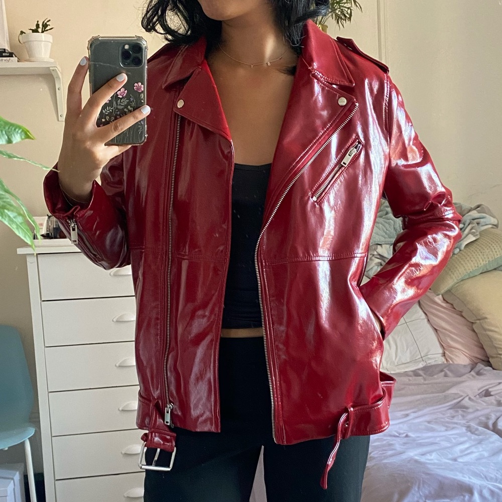 Patent Red Faux Leather Jacket